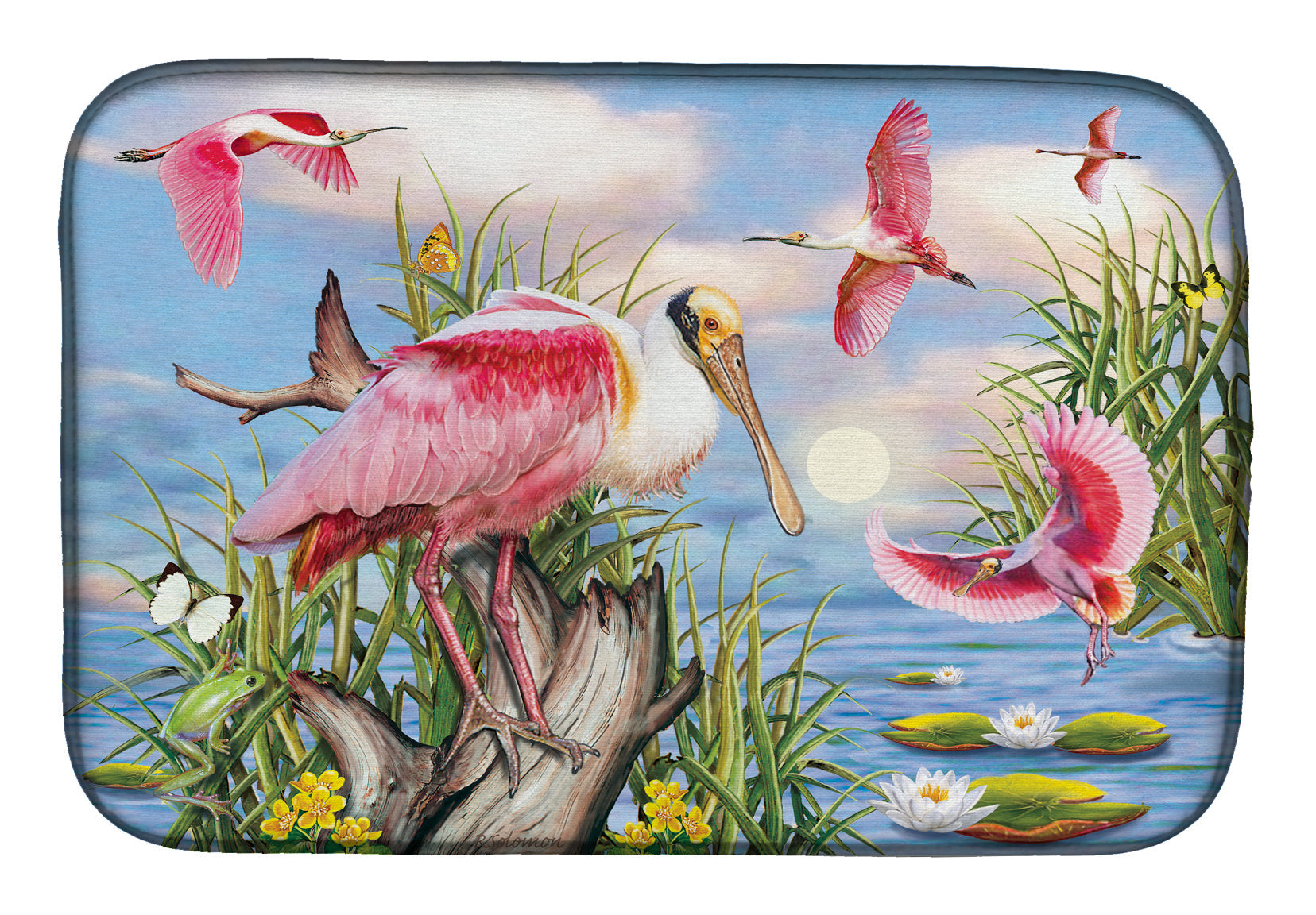 Roseate Spoonbill Dish Drying Mat Absorbent Dish Drying Mat Pad for Kitchen Counter Dish Drainer Mat for Countertop, 14 x 21", Multicolor