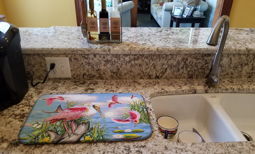 Roseate Spoonbill Dish Drying Mat Absorbent Dish Drying Mat Pad for Kitchen Counter Dish Drainer Mat for Countertop, 14 x 21", Multicolor