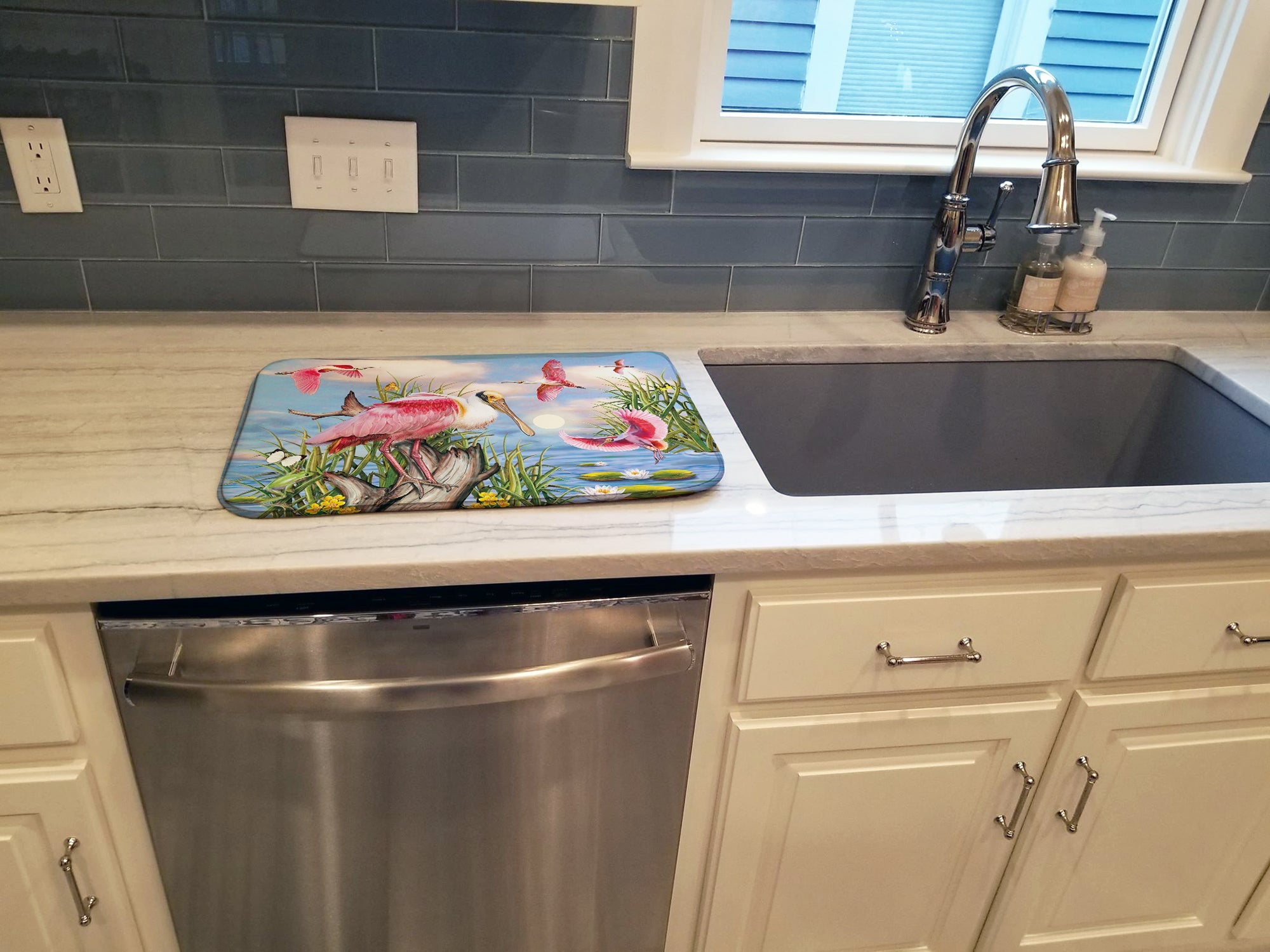 Roseate Spoonbill Dish Drying Mat Absorbent Dish Drying Mat Pad for Kitchen Counter Dish Drainer Mat for Countertop, 14 x 21", Multicolor