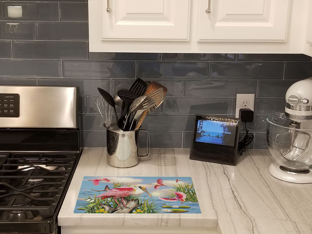 Roseate Spoonbill Cutting Board Tempered Glass Kitchen Cutting Surface, Heat Resistant Chopping, Non-Slip Feet, Food Prep & Serving