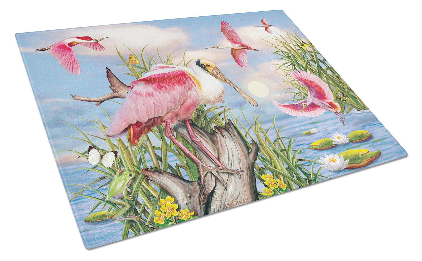 Roseate Spoonbill Cutting Board Tempered Glass Kitchen Cutting Surface, Heat Resistant Chopping, Non-Slip Feet, Food Prep & Serving