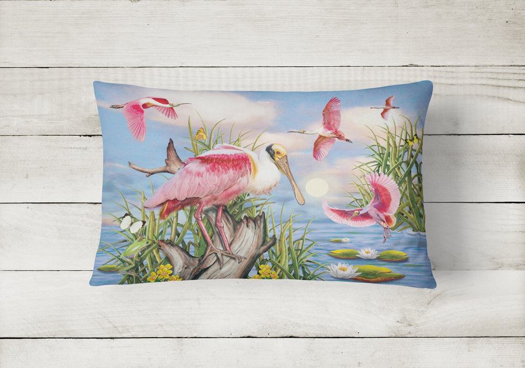 Roseate Spoonbill Decorative Throw Pillow 12x16 Indoor Outdoor Accent Cushion, Fabric Cover with Insert for Sofa, Bed, Porch & Living Room