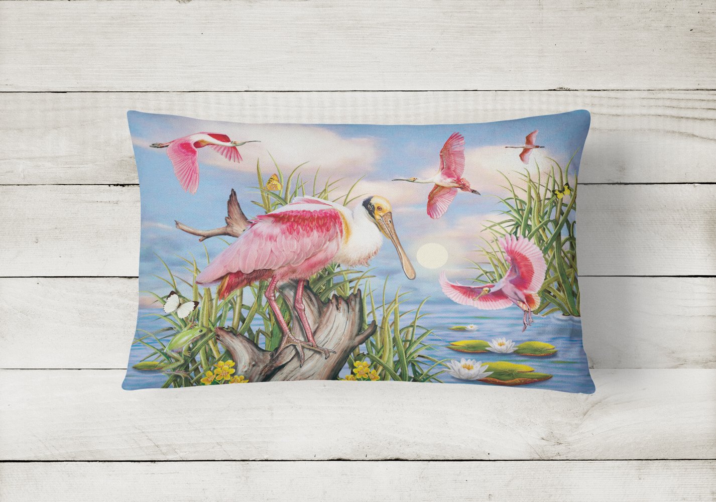 Roseate Spoonbill Decorative Throw Pillow 12x16 Indoor Outdoor Accent Cushion, Fabric Cover with Insert for Sofa, Bed, Porch & Living Room