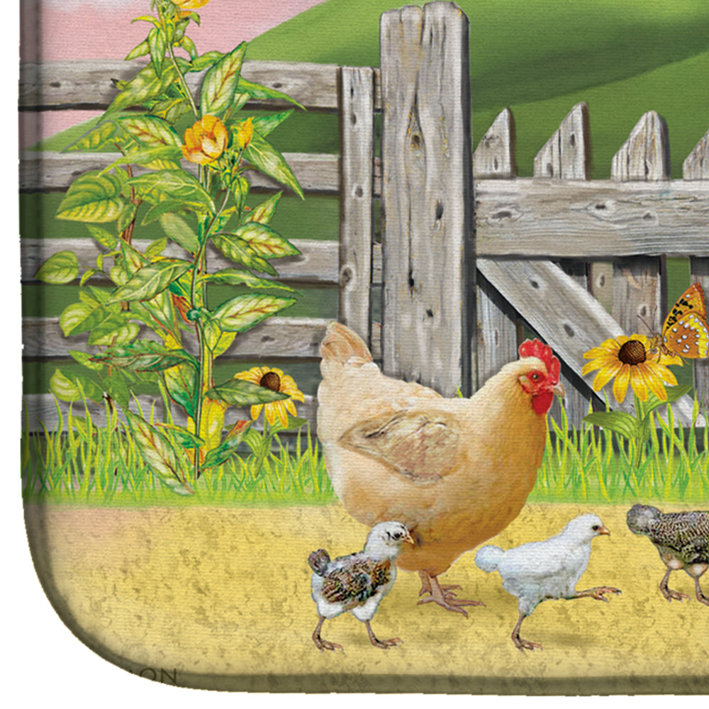 Rooster On Fence Dish Drying Mat Absorbent Dish Drying Mat Pad for Kitchen Counter Dish Drainer Mat for Countertop, 14 x 21", Multicolor