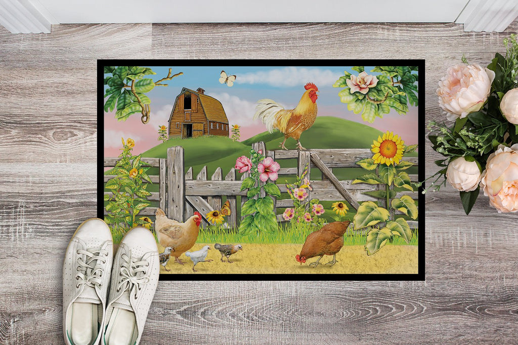 Rooster On Fence Doormat Indoor Outdoor 24H X 36W Front Door Mat Rugs for Entryway, Non Slip Washable Low Pile,