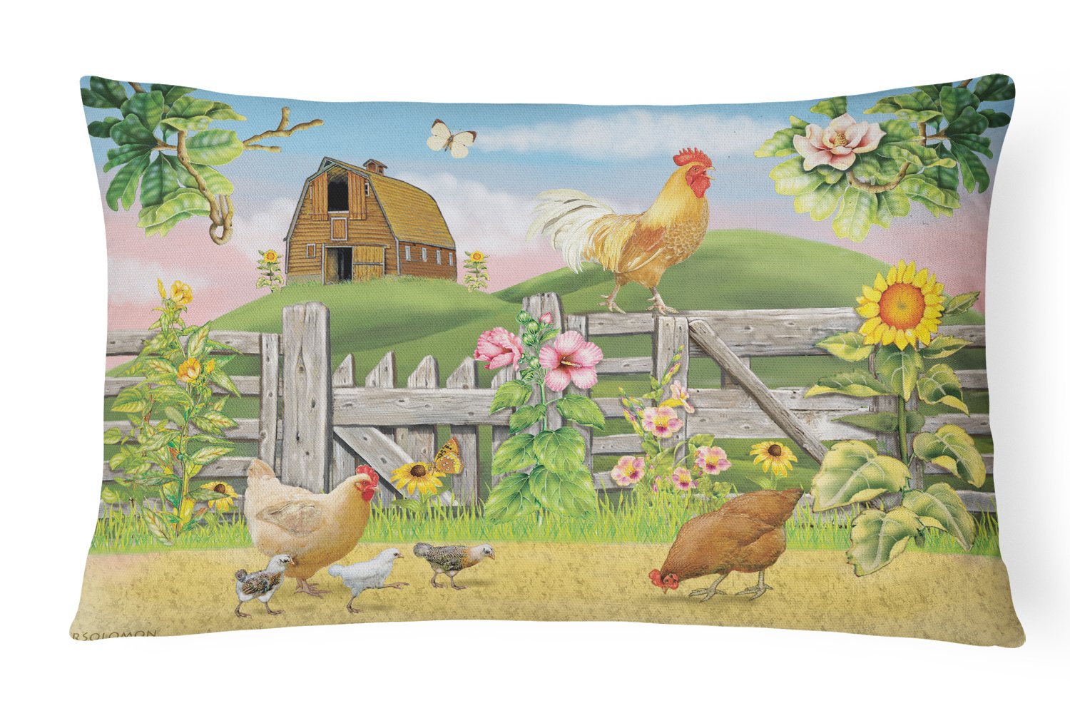 Rooster On Fence Decorative Throw Pillow 12x16 Indoor Outdoor Accent Cushion, Fabric Cover with Insert for Sofa, Bed, Porch & Living Room