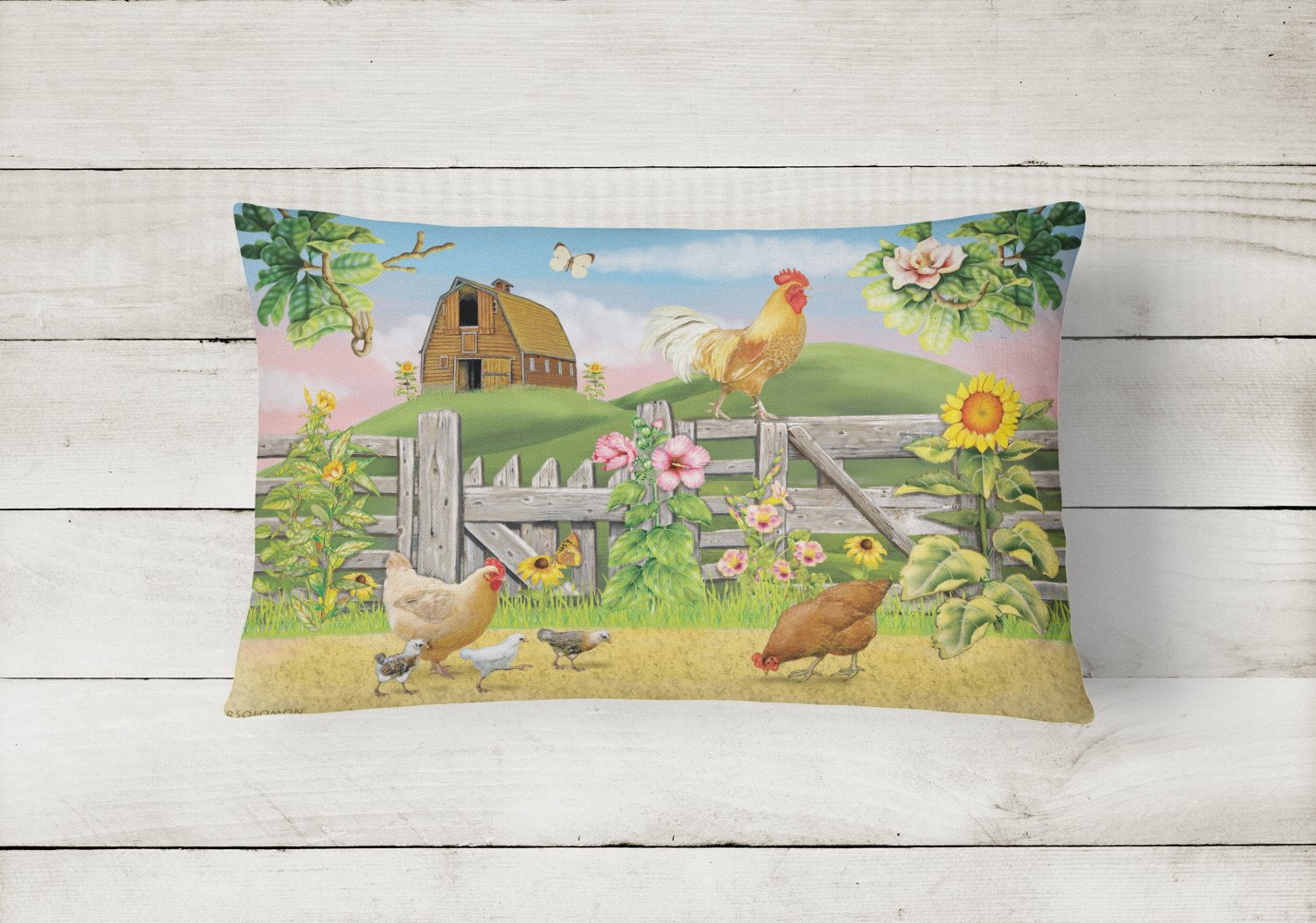Rooster On Fence Decorative Throw Pillow 12x16 Indoor Outdoor Accent Cushion, Fabric Cover with Insert for Sofa, Bed, Porch & Living Room