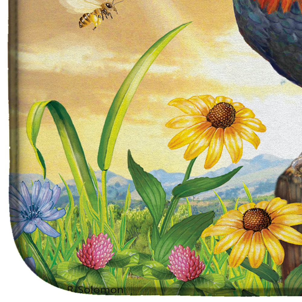 Rooster At Dawn Dish Drying Mat Absorbent Dish Drying Mat Pad for Kitchen Counter Dish Drainer Mat for Countertop, 14 x 21", Multicolor
