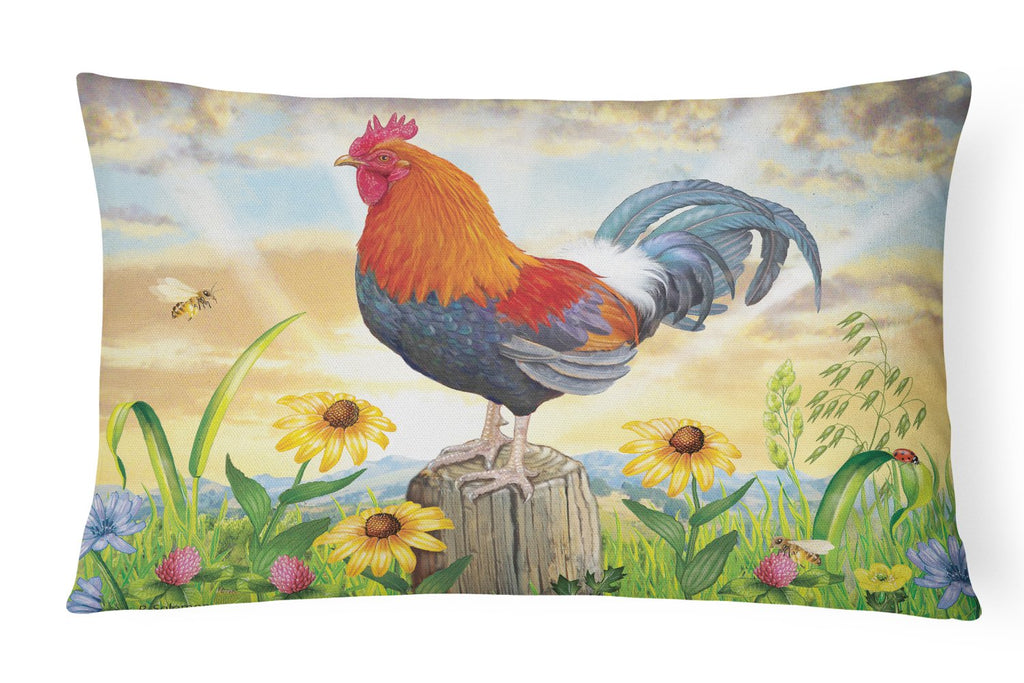 Rooster At Dawn Decorative Throw Pillow 12x16 Indoor Outdoor Accent Cushion, Fabric Cover with Insert for Sofa, Bed, Porch & Living Room