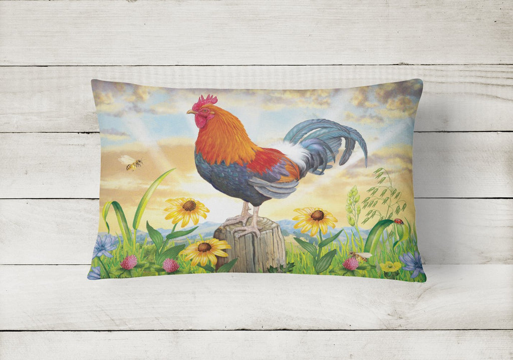 Rooster At Dawn Decorative Throw Pillow 12x16 Indoor Outdoor Accent Cushion, Fabric Cover with Insert for Sofa, Bed, Porch & Living Room