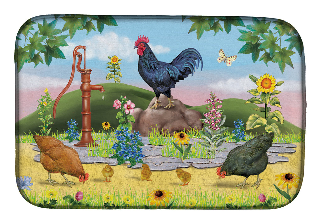 Rooster And Water Pump Dish Drying Mat Absorbent Dish Drying Mat Pad for Kitchen Counter Dish Drainer Mat for Countertop, 14 x 21", Multicolor