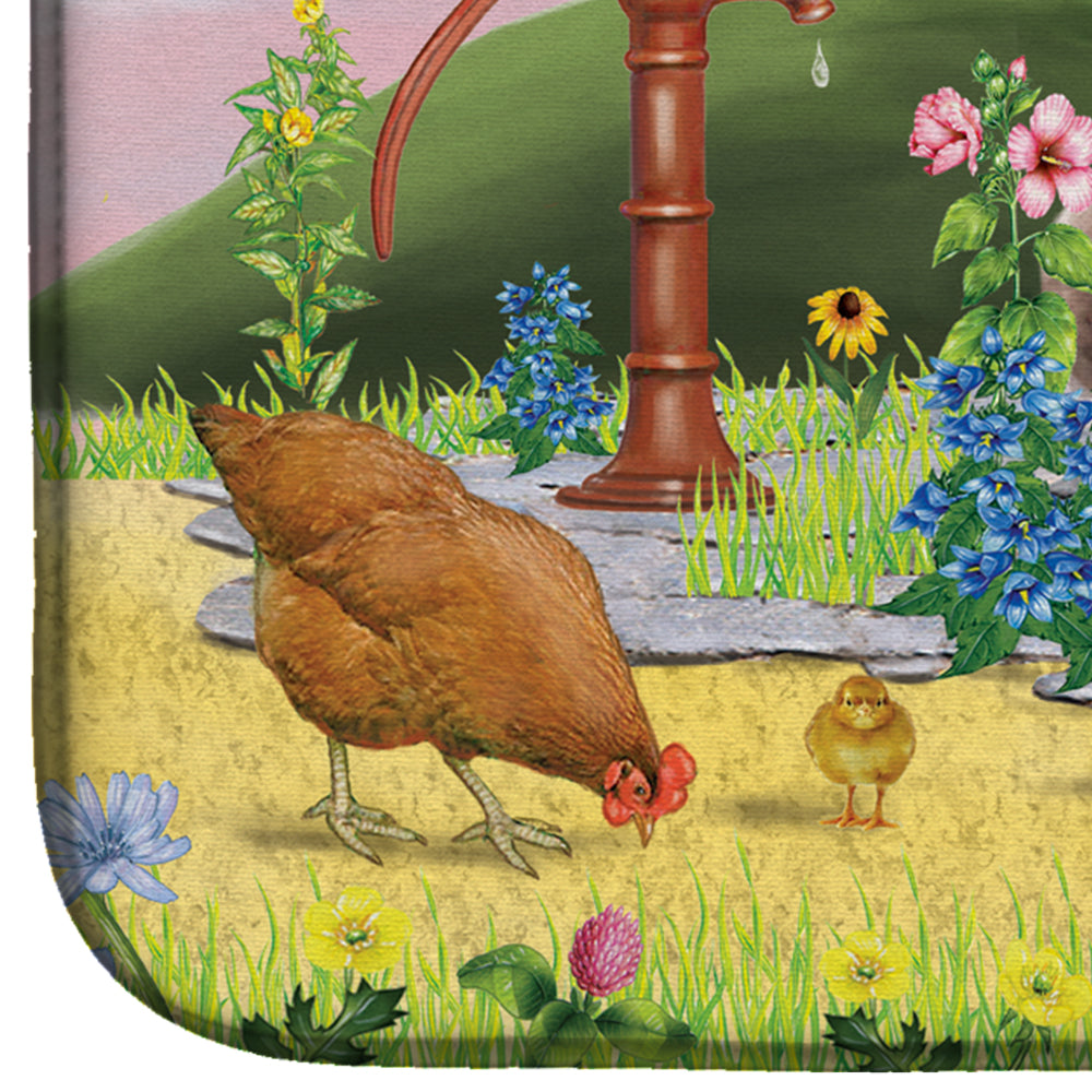 Rooster And Water Pump Dish Drying Mat Absorbent Dish Drying Mat Pad for Kitchen Counter Dish Drainer Mat for Countertop, 14 x 21", Multicolor