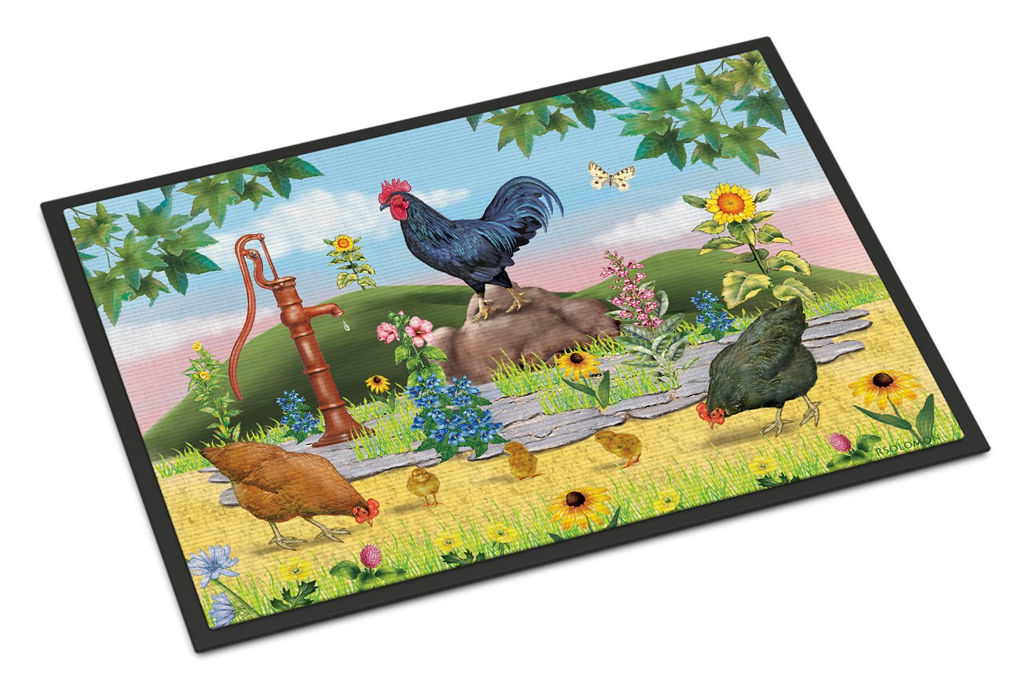 Rooster And Water Pump Doormat Indoor Outdoor 24H X 36W Front Door Mat Rugs for Entryway, Non Slip Washable Low Pile,