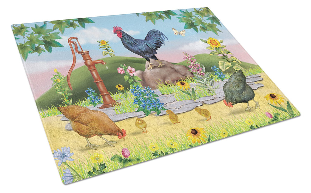 Rooster And Water Pump Cutting Board Tempered Glass Kitchen Cutting Surface, Heat Resistant Chopping, Non-Slip Feet, Food Prep & Serving