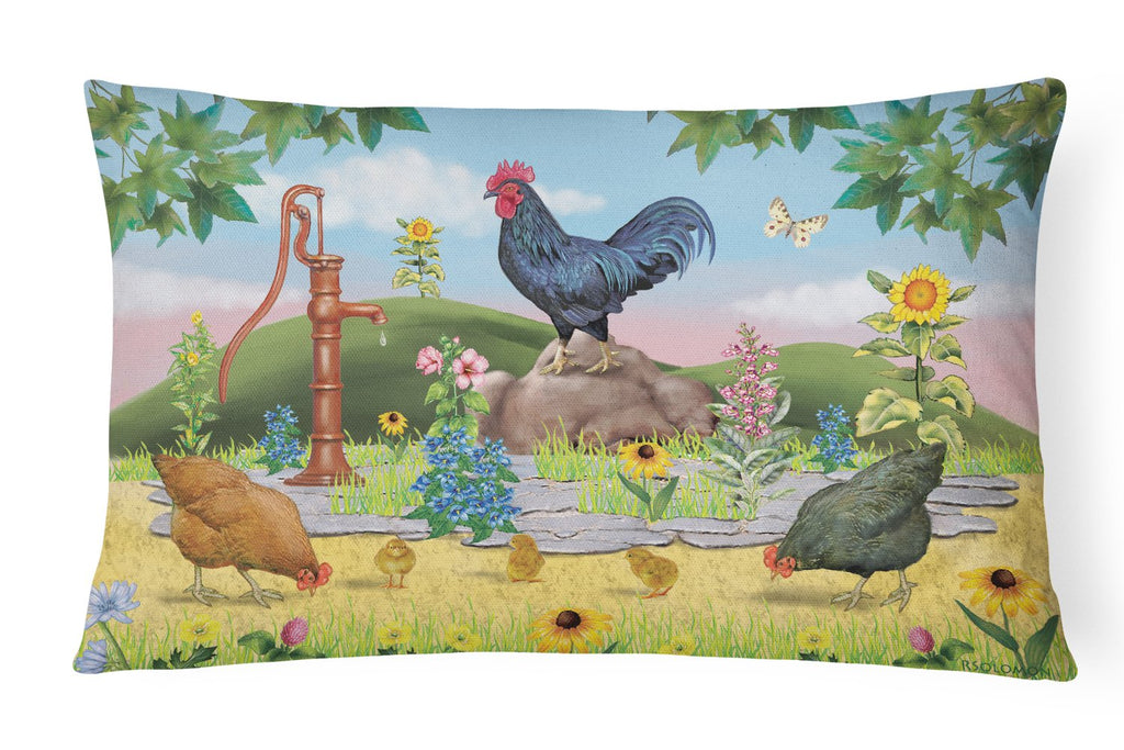 Rooster And Water Pump Decorative Throw Pillow 12x16 Indoor Outdoor Accent Cushion, Fabric Cover with Insert for Sofa, Bed, Porch & Living Room