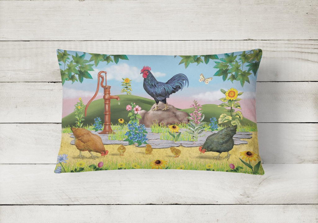 Rooster And Water Pump Decorative Throw Pillow 12x16 Indoor Outdoor Accent Cushion, Fabric Cover with Insert for Sofa, Bed, Porch & Living Room