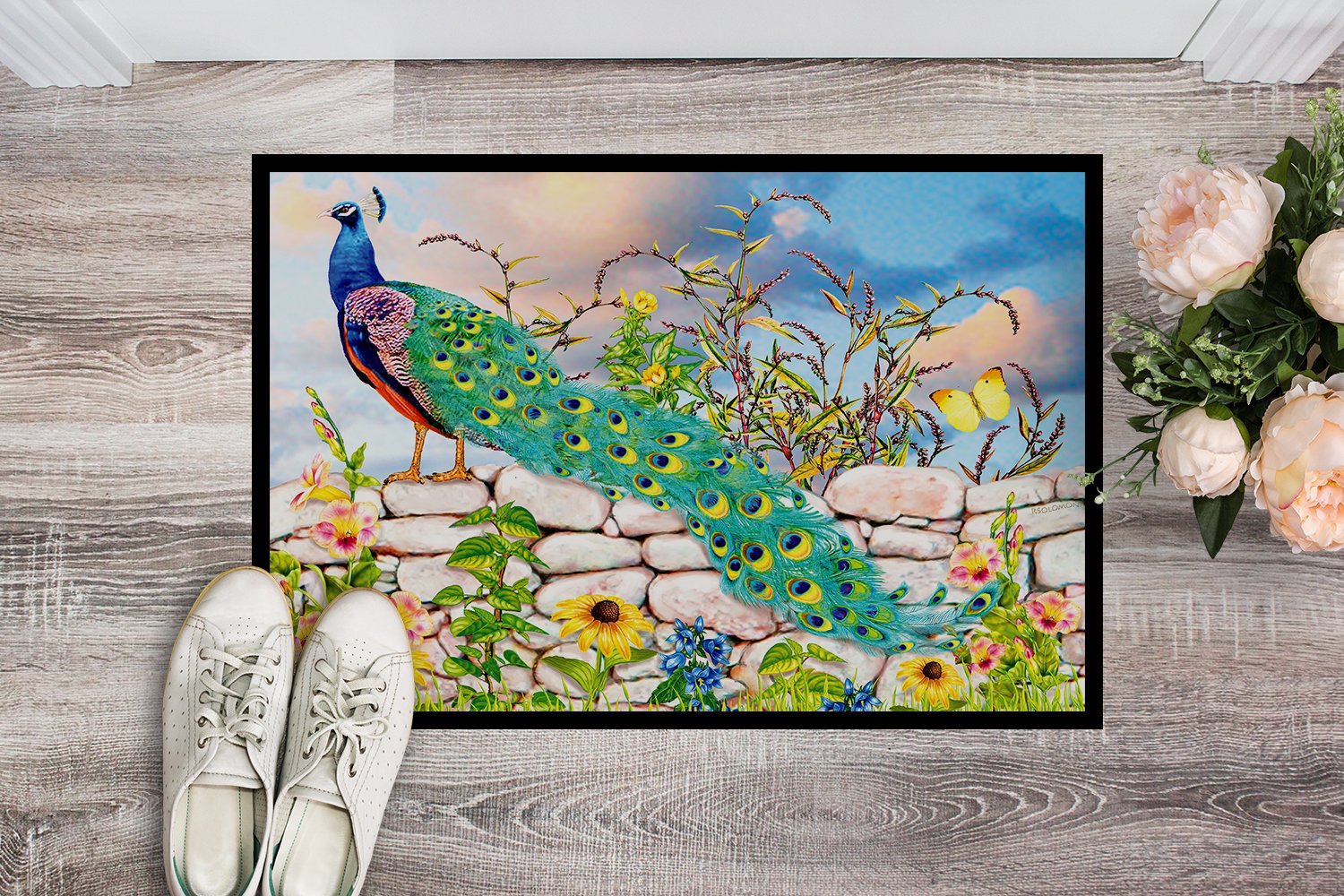 Proud Peacock Doormat Indoor Outdoor 24H X 36W Front Door Mat Rugs for Entryway, Non Slip Washable Low Pile,