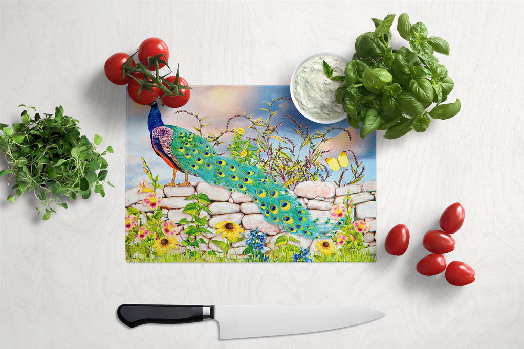 Proud Peacock Cutting Board Tempered Glass Kitchen Cutting Surface, Heat Resistant Chopping, Non-Slip Feet, Food Prep & Serving