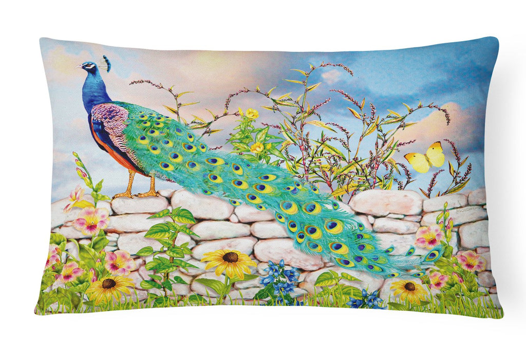 Proud Peacock Decorative Throw Pillow 12x16 Indoor Outdoor Accent Cushion, Fabric Cover with Insert for Sofa, Bed, Porch & Living Room