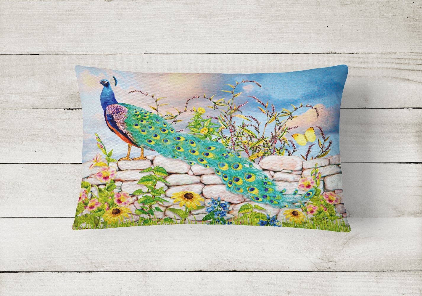 Proud Peacock Decorative Throw Pillow 12x16 Indoor Outdoor Accent Cushion, Fabric Cover with Insert for Sofa, Bed, Porch & Living Room