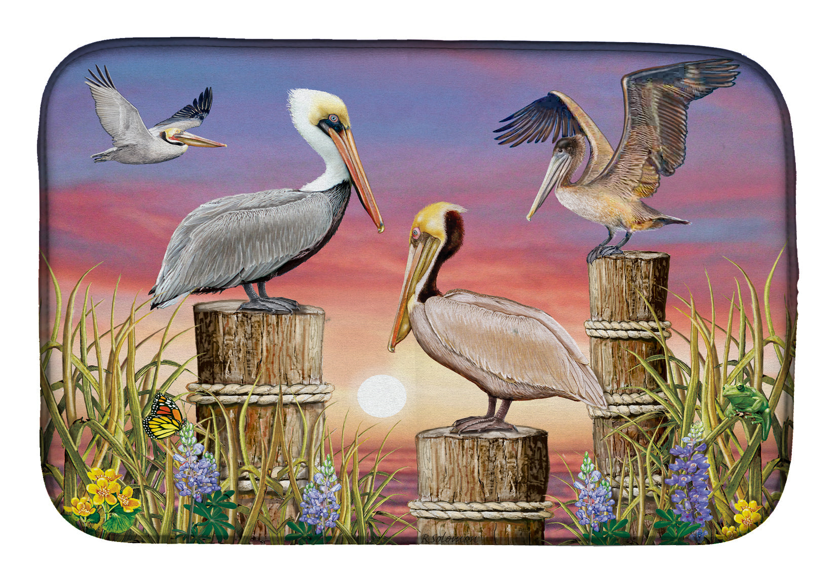 Pelicans Dish Drying Mat Absorbent Dish Drying Mat Pad for Kitchen Counter Dish Drainer Mat for Countertop, 14 x 21", Multicolor