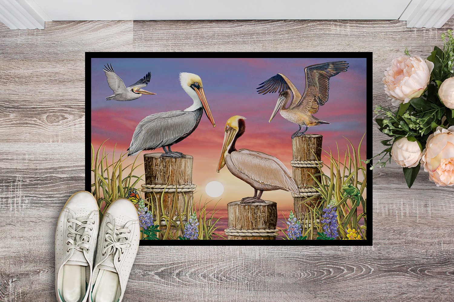 Pelicans Doormat Indoor Outdoor 24H X 36W Front Door Mat Rugs for Entryway, Non Slip Washable Low Pile,