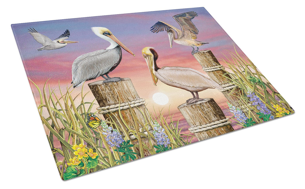 Pelicans Cutting Board Tempered Glass Kitchen Cutting Surface, Heat Resistant Chopping, Non-Slip Feet, Food Prep & Serving