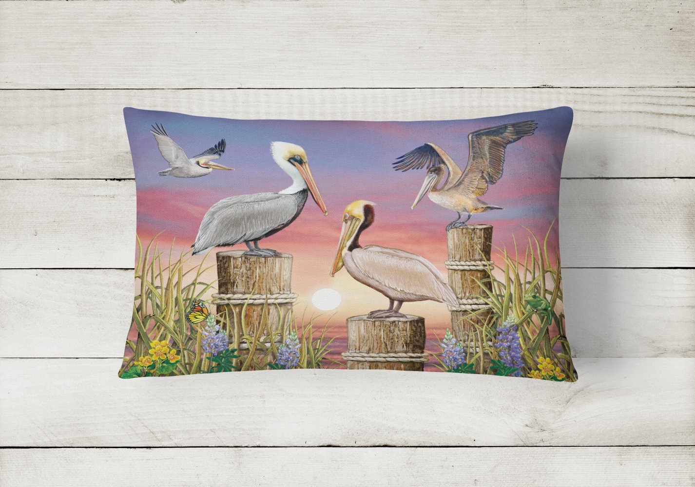 Pelicans Decorative Throw Pillow 12x16 Indoor Outdoor Accent Cushion, Fabric Cover with Insert for Sofa, Bed, Porch & Living Room