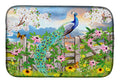 Peacock on Garden Fence Dish Drying Mat Absorbent Dish Drying Mat Pad for Kitchen Counter Dish Drainer Mat for Countertop, 14 x 21", Multicolor