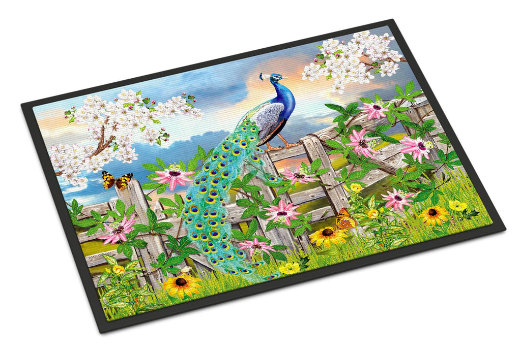 Peacock on Garden Fence Doormat Indoor Outdoor 24H X 36W Front Door Mat Rugs for Entryway, Non Slip Washable Low Pile,