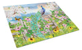 Peacock on Garden Fence Cutting Board Tempered Glass Kitchen Cutting Surface, Heat Resistant Chopping, Non-Slip Feet, Food Prep & Serving