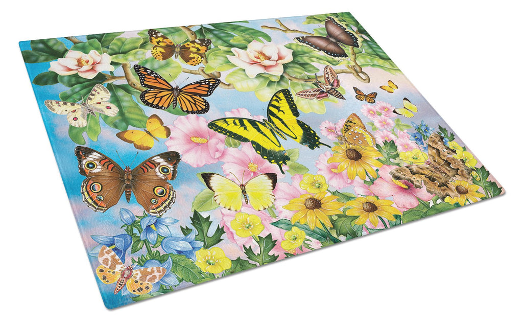 North American Butterflies Cutting Board Tempered Glass Kitchen Cutting Surface, Heat Resistant Chopping, Non-Slip Feet, Food Prep & Serving