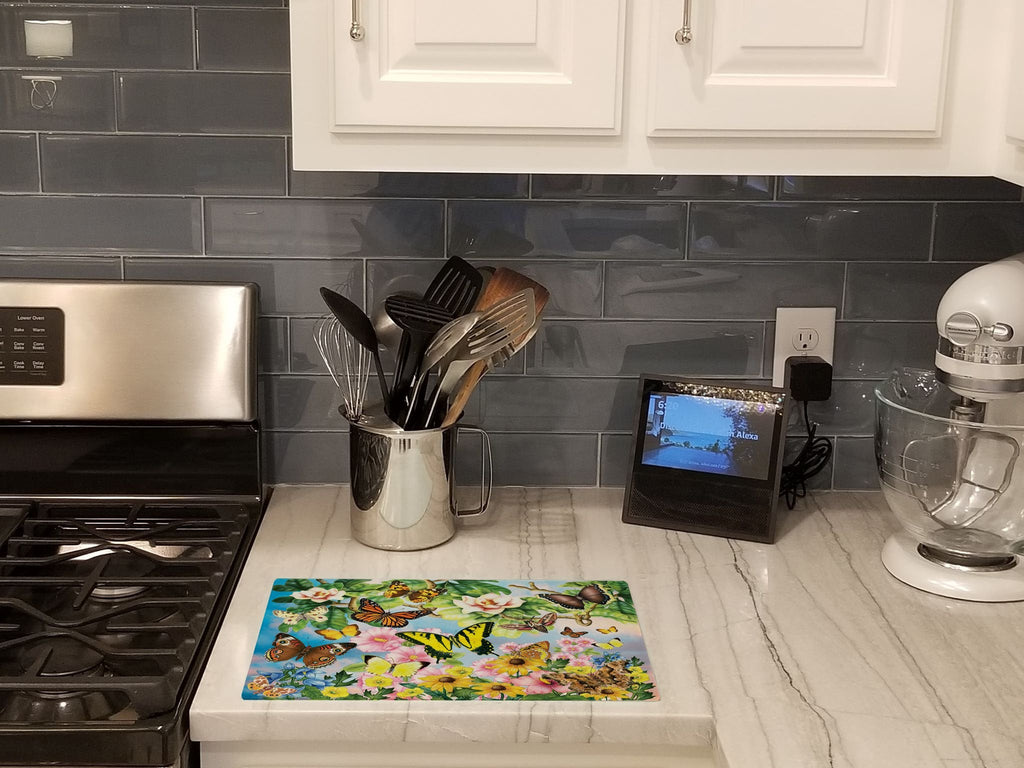 North American Butterflies Cutting Board Tempered Glass Kitchen Cutting Surface, Heat Resistant Chopping, Non-Slip Feet, Food Prep & Serving