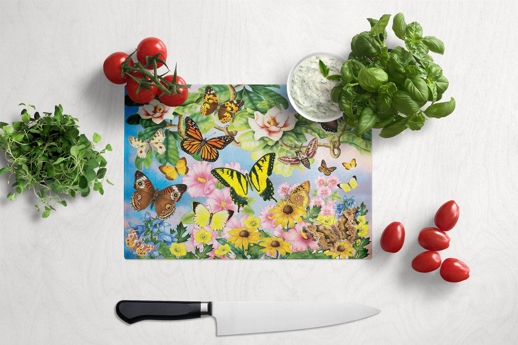 North American Butterflies Cutting Board Tempered Glass Kitchen Cutting Surface, Heat Resistant Chopping, Non-Slip Feet, Food Prep & Serving
