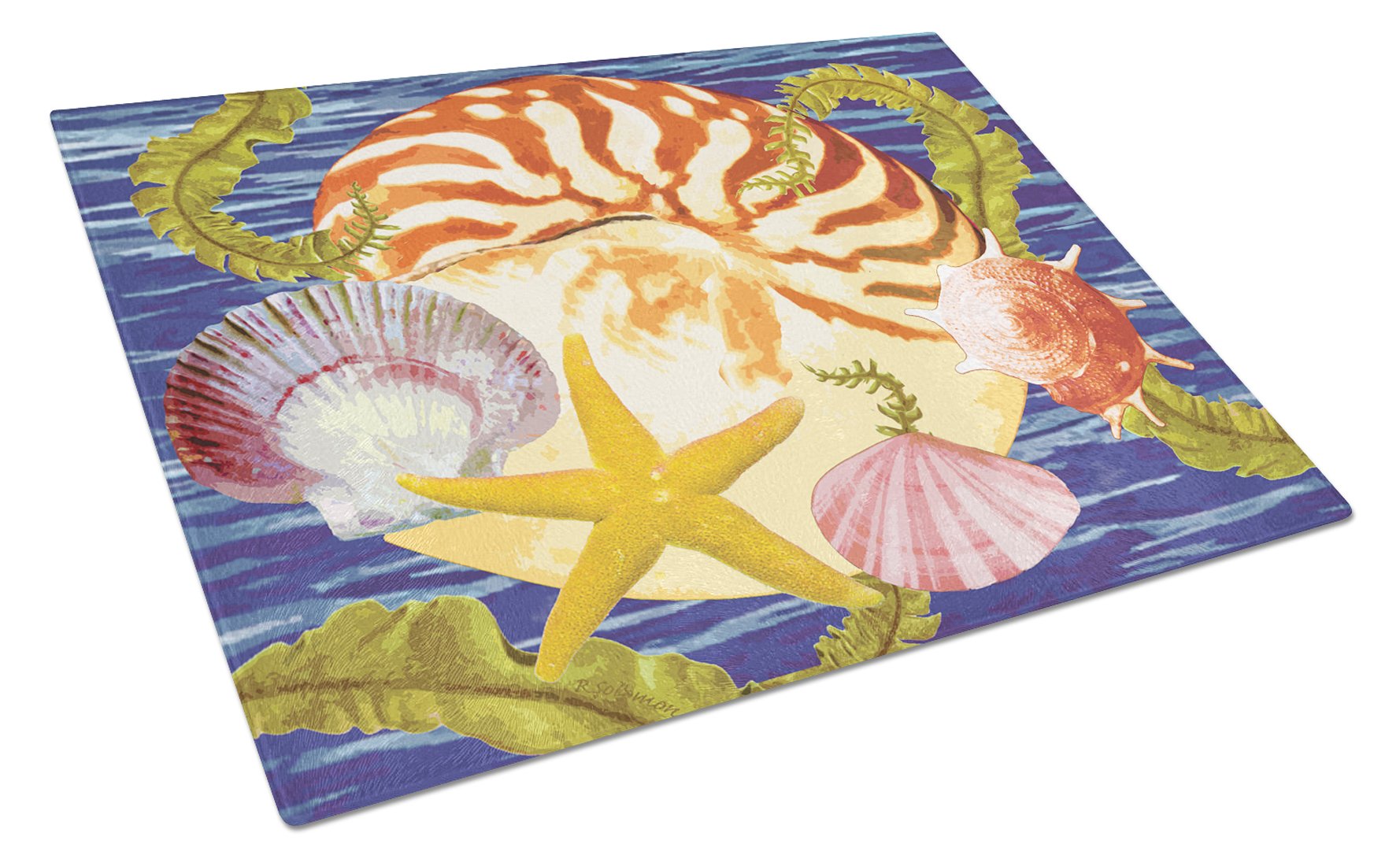 Nautilus And Gulf And Sundial Cutting Board Tempered Glass Kitchen Cutting Surface, Heat Resistant Chopping, Non-Slip Feet, Food Prep & Serving