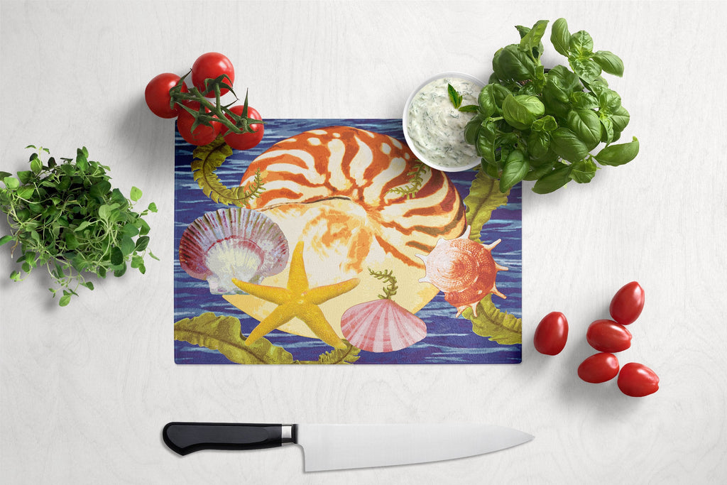 Nautilus And Gulf And Sundial Cutting Board Tempered Glass Kitchen Cutting Surface, Heat Resistant Chopping, Non-Slip Feet, Food Prep & Serving