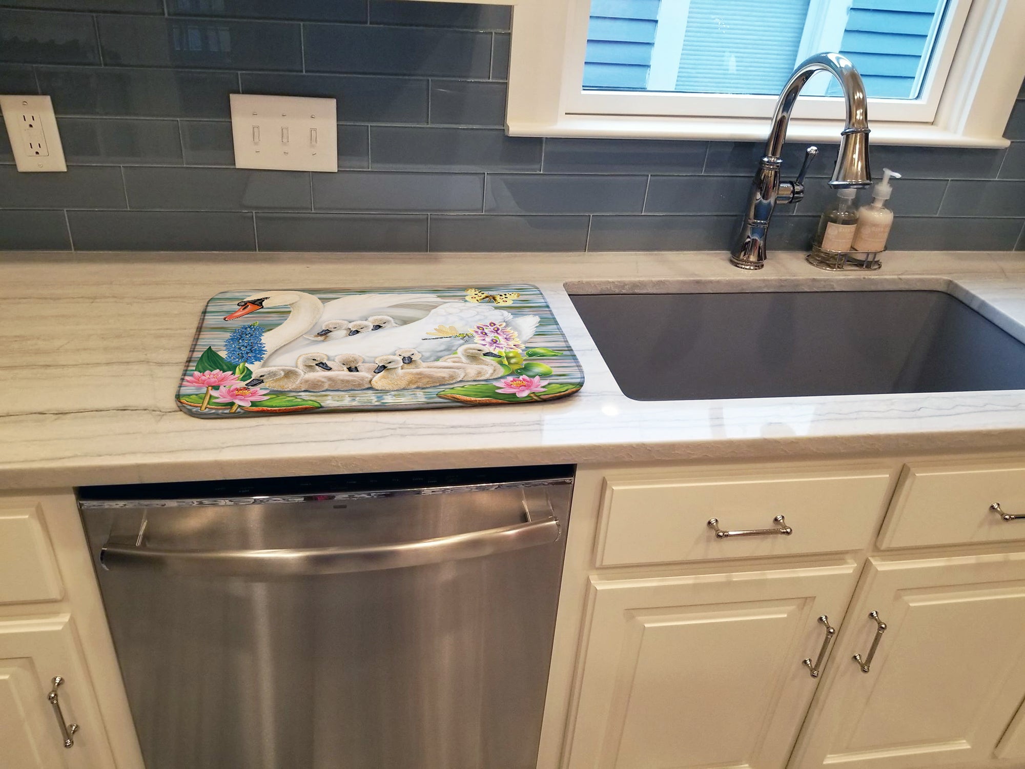 Mother Swan Dish Drying Mat Absorbent Dish Drying Mat Pad for Kitchen Counter Dish Drainer Mat for Countertop, 14 x 21", Multicolor