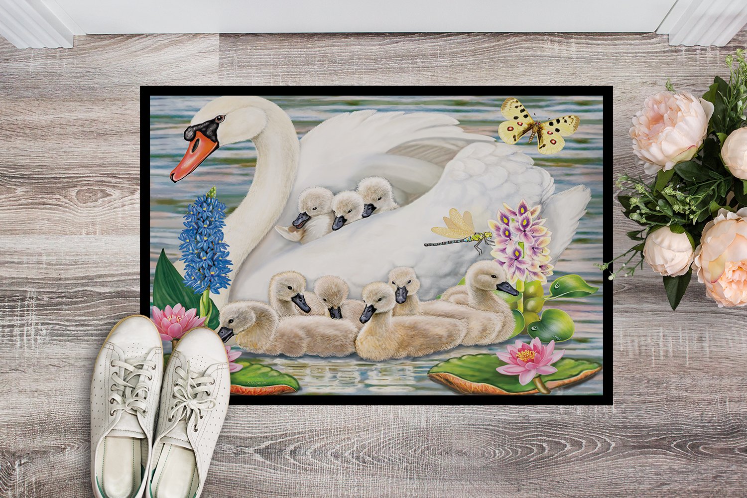 Mother Swan Doormat Indoor Outdoor 24H X 36W Front Door Mat Rugs for Entryway, Non Slip Washable Low Pile,