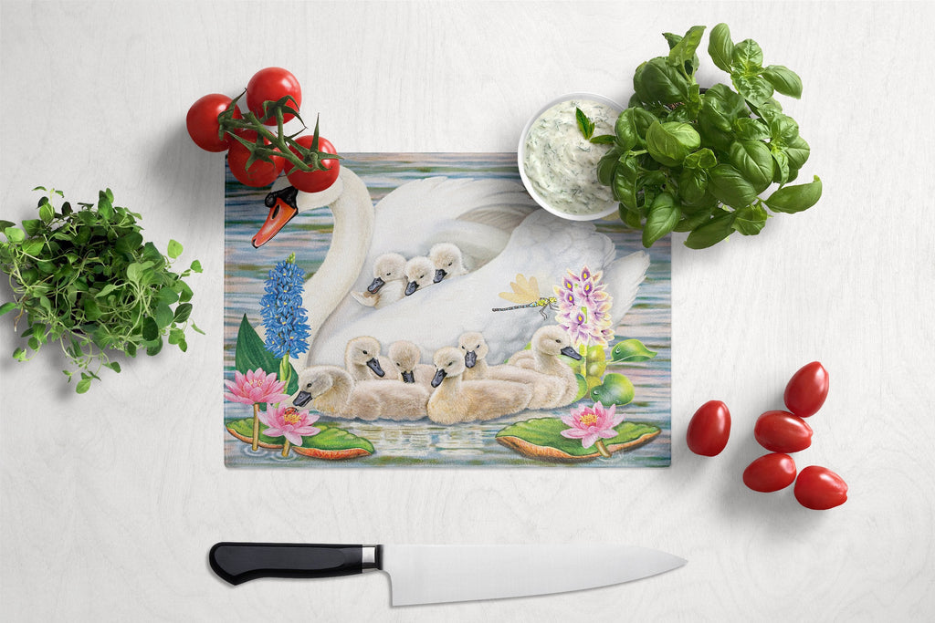 Mother Swan Cutting Board Tempered Glass Kitchen Cutting Surface, Heat Resistant Chopping, Non-Slip Feet, Food Prep & Serving