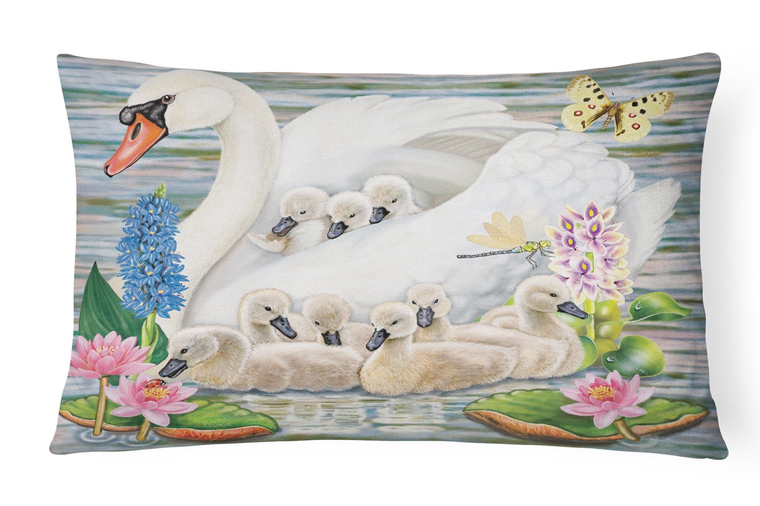 Mother Swan Decorative Throw Pillow 12x16 Indoor Outdoor Accent Cushion, Fabric Cover with Insert for Sofa, Bed, Porch & Living Room