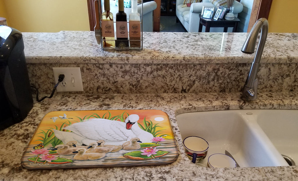 Mother Swan At Sunset Dish Drying Mat Absorbent Dish Drying Mat Pad for Kitchen Counter Dish Drainer Mat for Countertop, 14 x 21", Multicolor