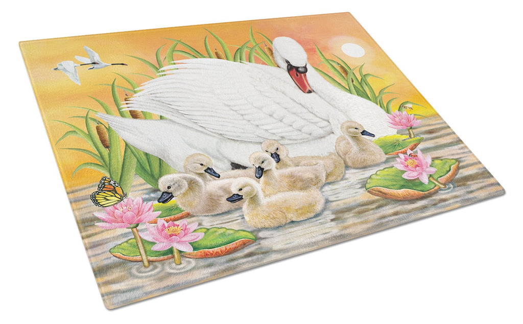 Mother Swan At Sunset Cutting Board Tempered Glass Kitchen Cutting Surface, Heat Resistant Chopping, Non-Slip Feet, Food Prep & Serving