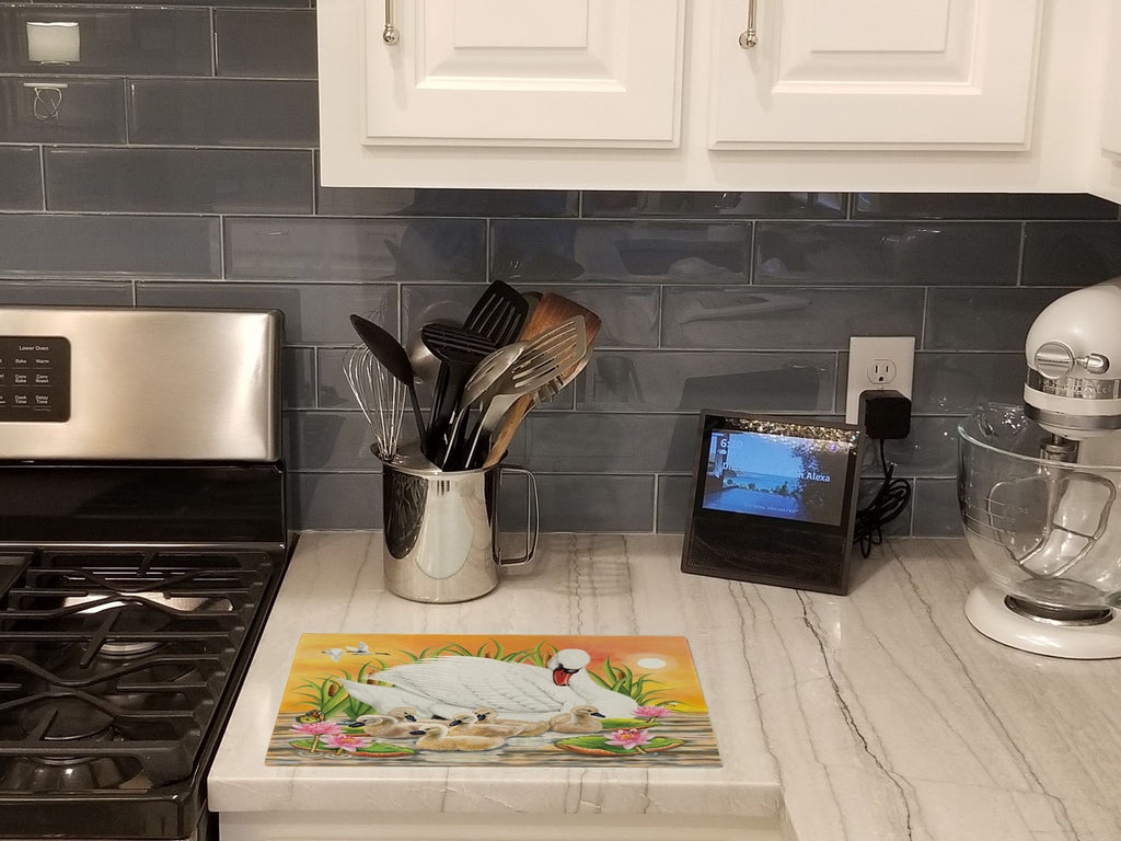 Mother Swan At Sunset Cutting Board Tempered Glass Kitchen Cutting Surface, Heat Resistant Chopping, Non-Slip Feet, Food Prep & Serving