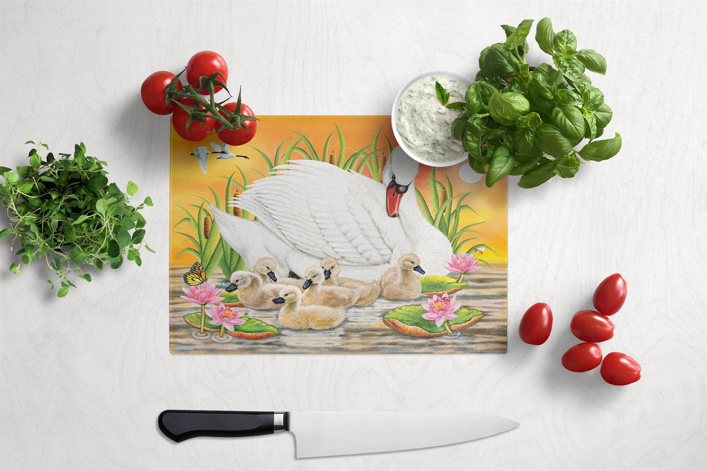 Mother Swan At Sunset Cutting Board Tempered Glass Kitchen Cutting Surface, Heat Resistant Chopping, Non-Slip Feet, Food Prep & Serving