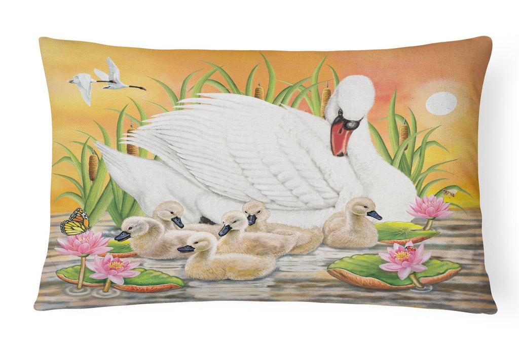 Mother Swan At Sunset Decorative Throw Pillow 12x16 Indoor Outdoor Accent Cushion, Fabric Cover with Insert for Sofa, Bed, Porch & Living Room