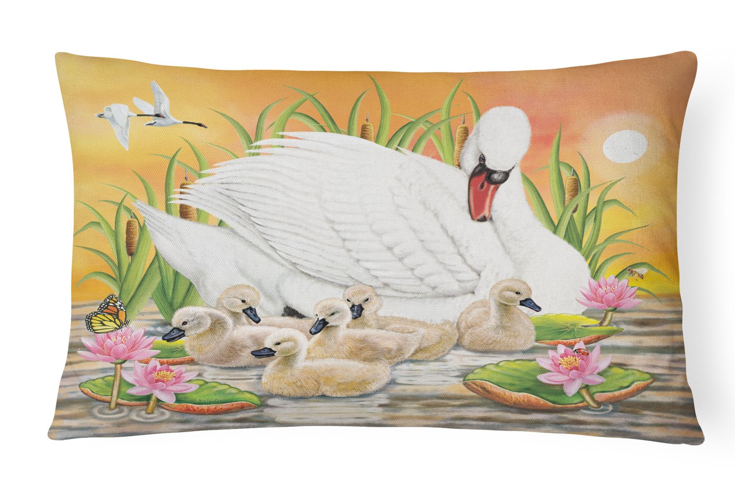 Mother Swan At Sunset Decorative Throw Pillow 12x16 Indoor Outdoor Accent Cushion, Fabric Cover with Insert for Sofa, Bed, Porch & Living Room