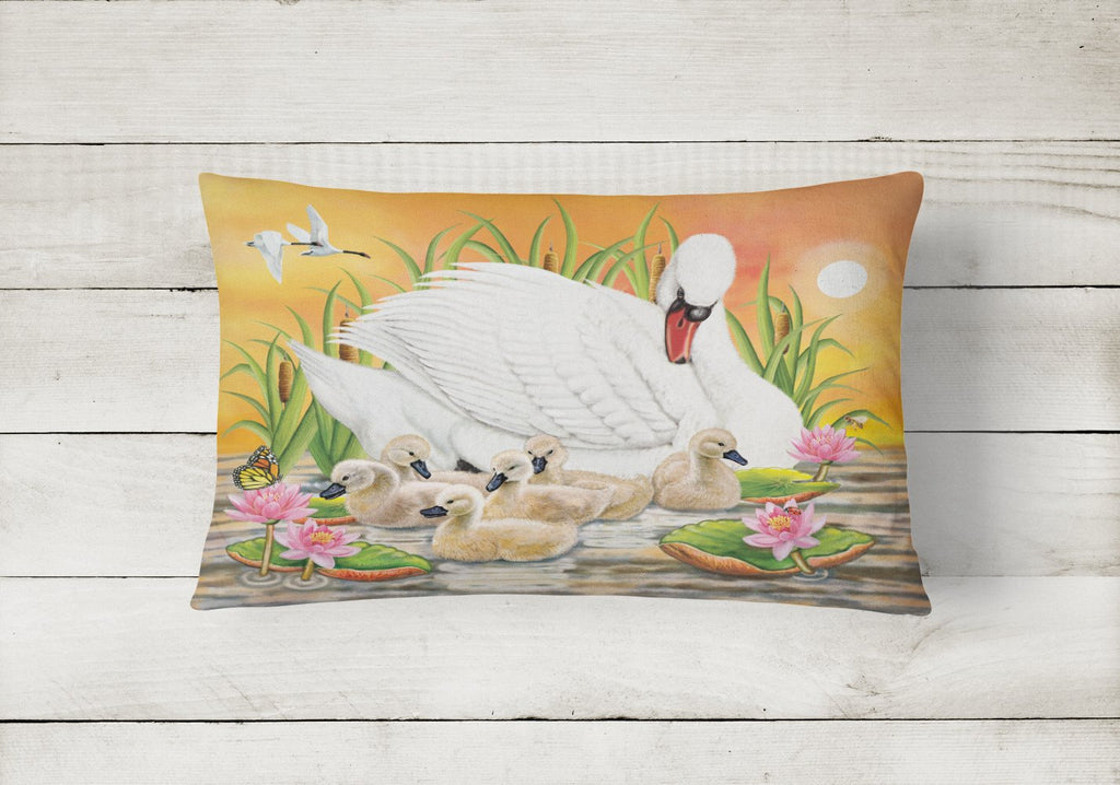 Mother Swan At Sunset Decorative Throw Pillow 12x16 Indoor Outdoor Accent Cushion, Fabric Cover with Insert for Sofa, Bed, Porch & Living Room
