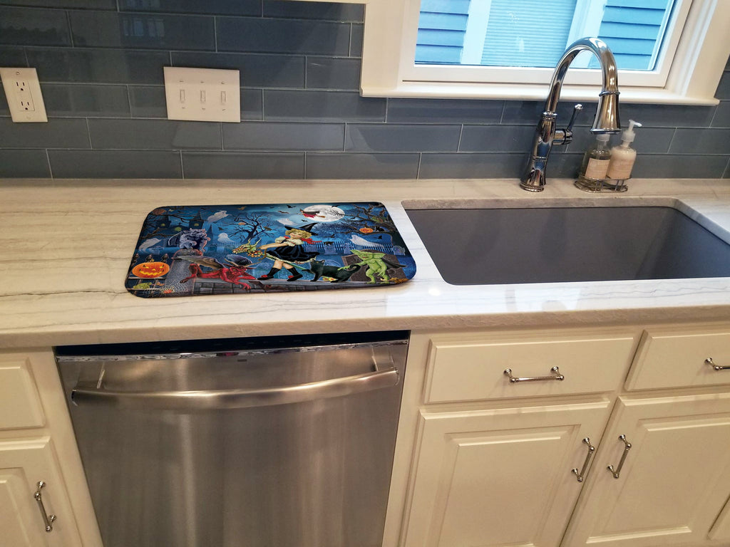 Littlest Witch's Halloween Party Dish Drying Mat Absorbent Dish Drying Mat Pad for Kitchen Counter Dish Drainer Mat for Countertop, 14 x 21", Multicolor