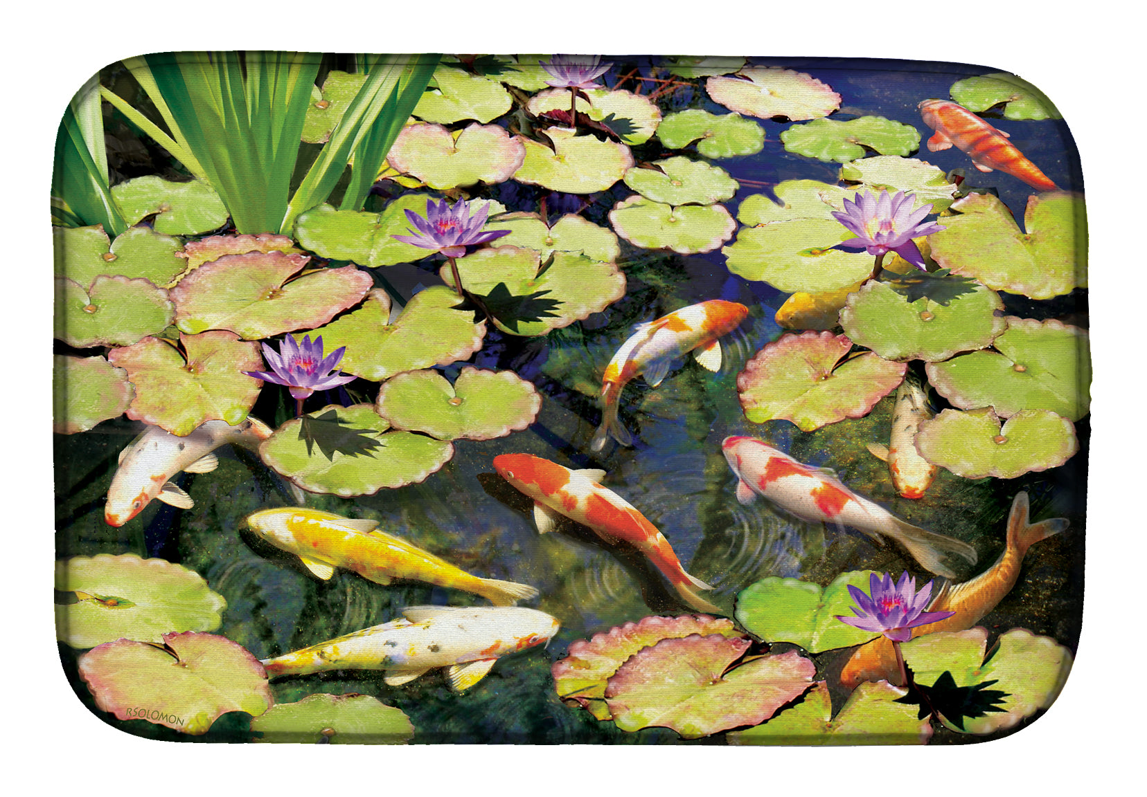 Koi Pond IV Dish Drying Mat Absorbent Dish Drying Mat Pad for Kitchen Counter Dish Drainer Mat for Countertop, 14 x 21", Multicolor