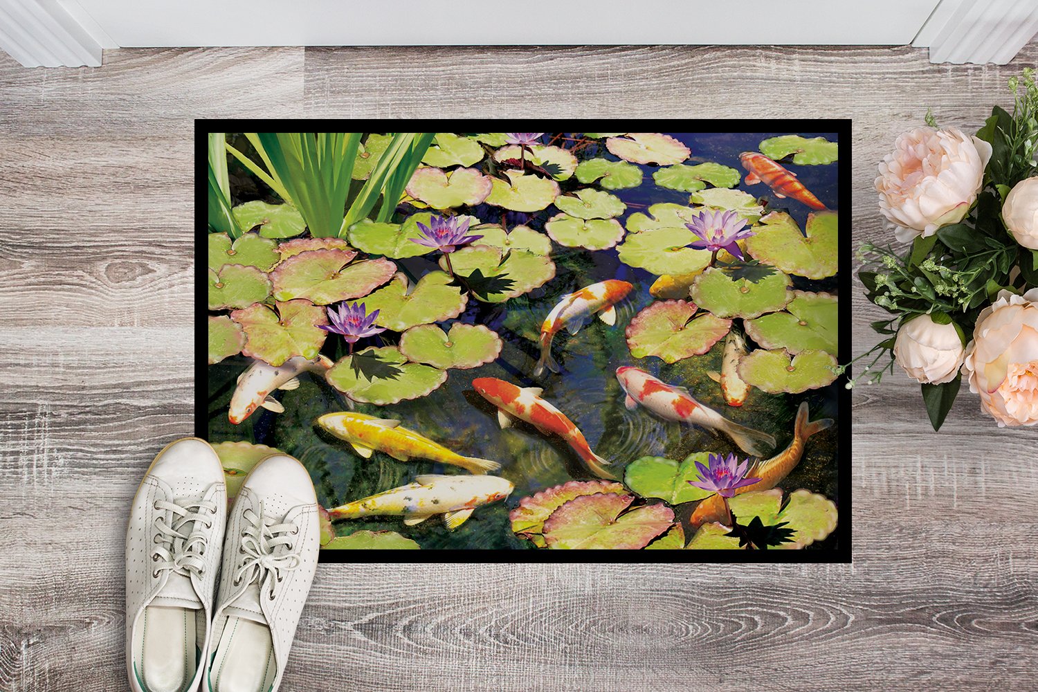Koi Pond IV Doormat Indoor Outdoor 24H X 36W Front Door Mat Rugs for Entryway, Non Slip Washable Low Pile,